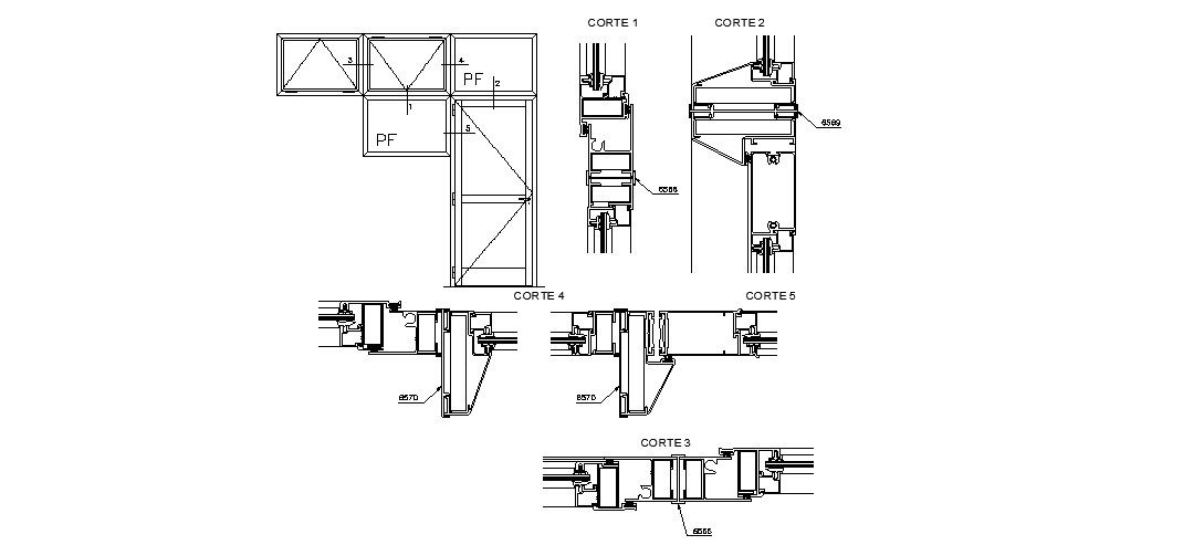 E coupling profiles section, plan and auto-cad details dwg file