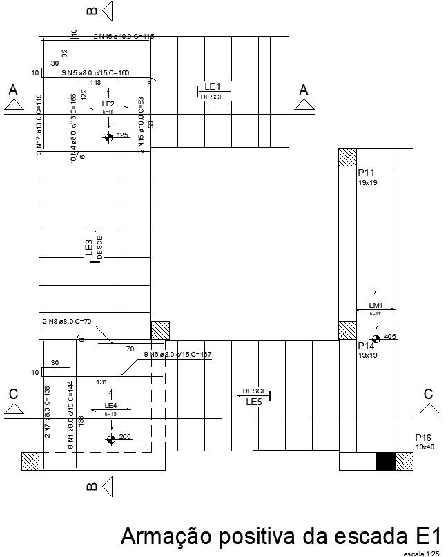 E1 ladder positive frame details in AutoCAD, dwg file.