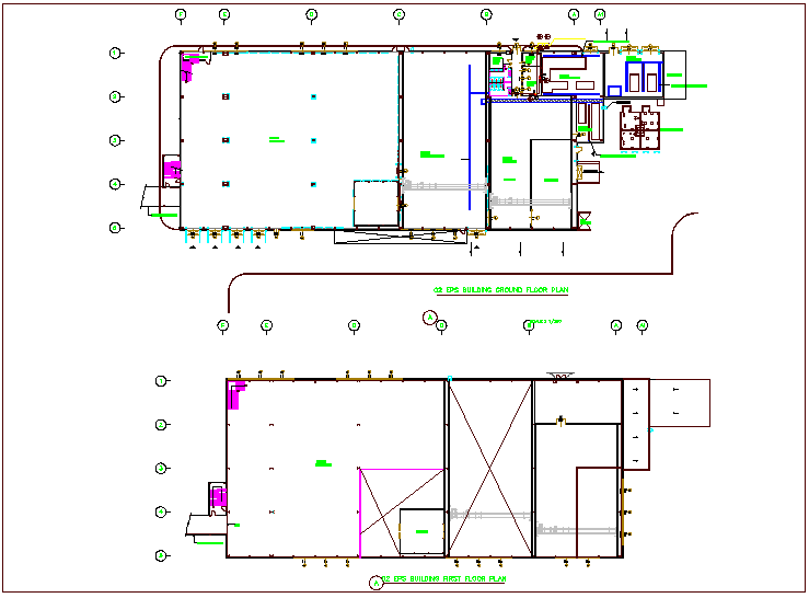 EPS building view with plan view of drain piping dwg file