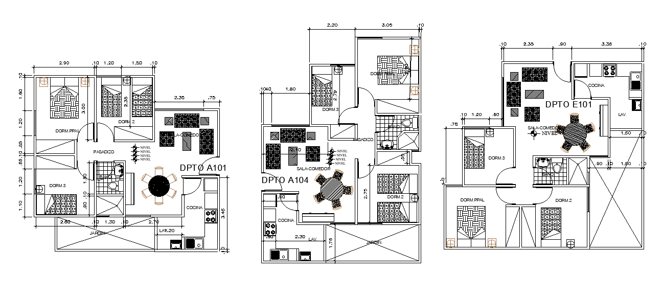 Each house plan of 66x44m apartment building plan is given in this Autocad drawing file.Download the Autocad file.
