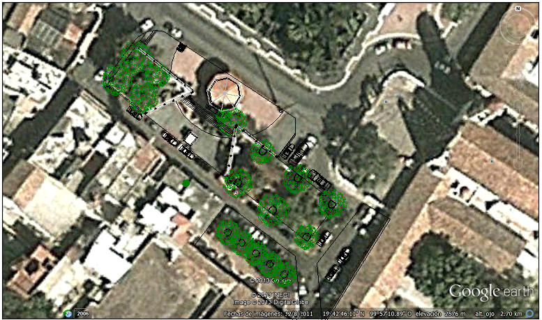 Earth view of public park landscaping details dwg file