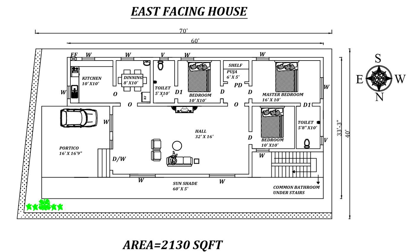 East Facing House Plan as per Vastu Shastra