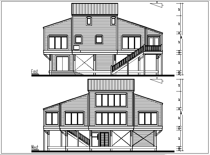 East and west elevation details with dimension details dwg files