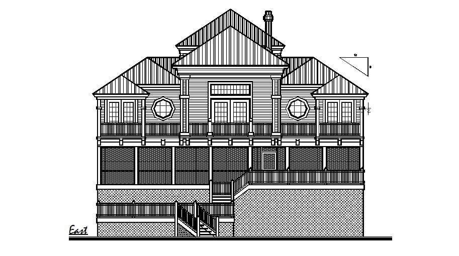Three Story House East Elevation CAD Drawing View