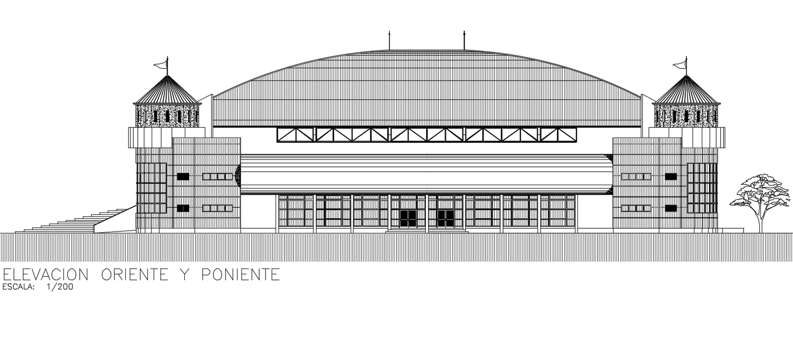 East And West Elevation Stadium Building CAD Drawing Download DWG File