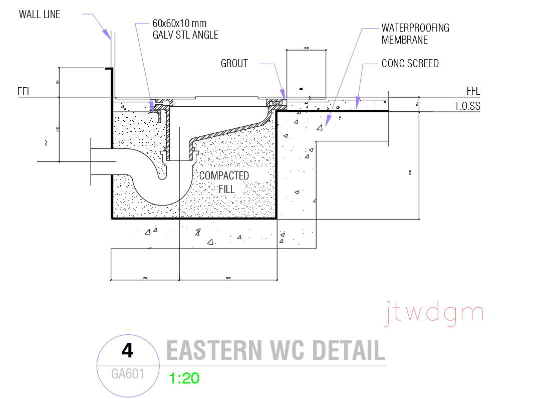 Eastern WC detail in AutoCAD 2D drawing, dwg file, CAD file