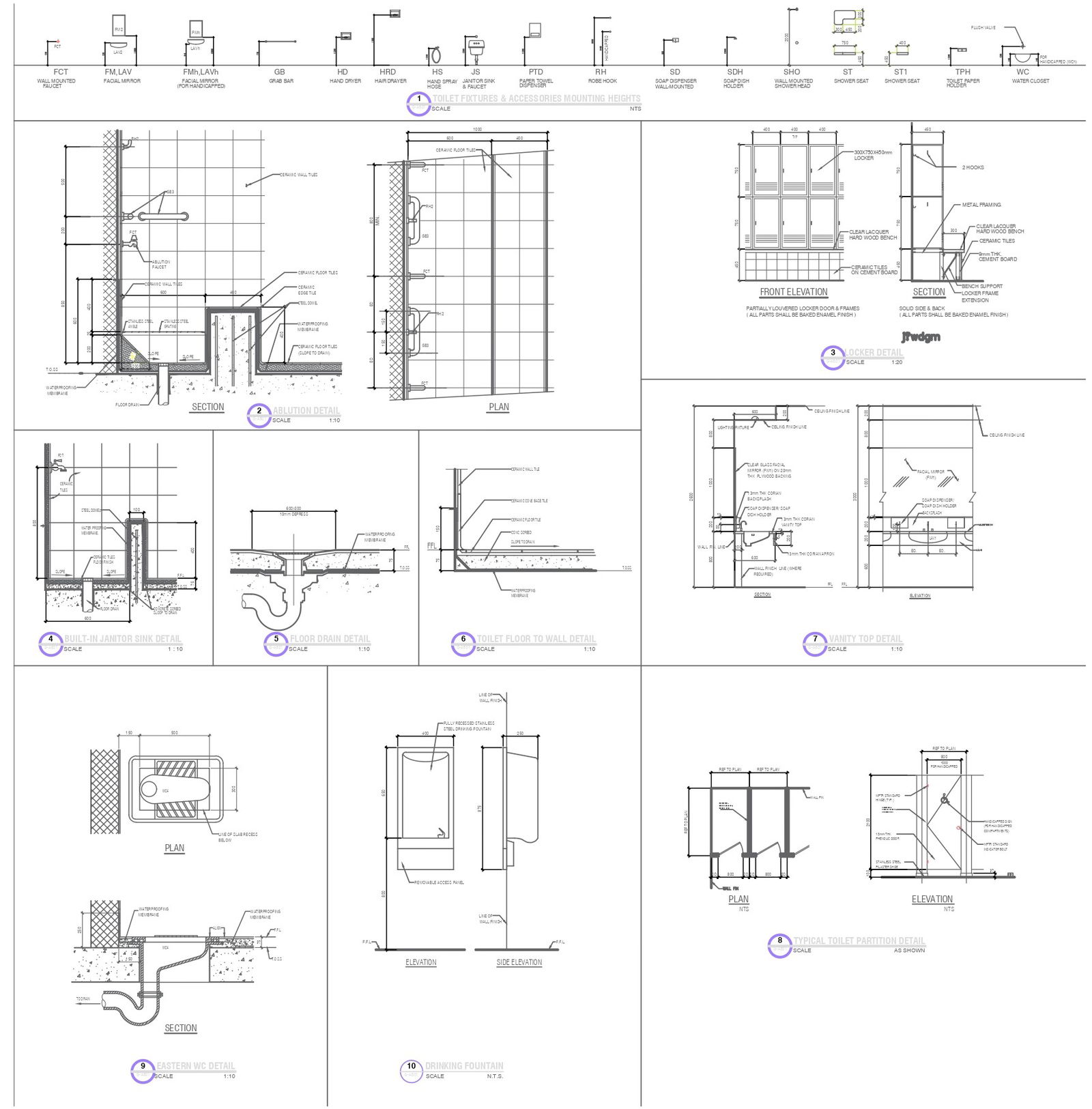 Eastern wc detail and drinking fountain detail dwg autocad drawing.