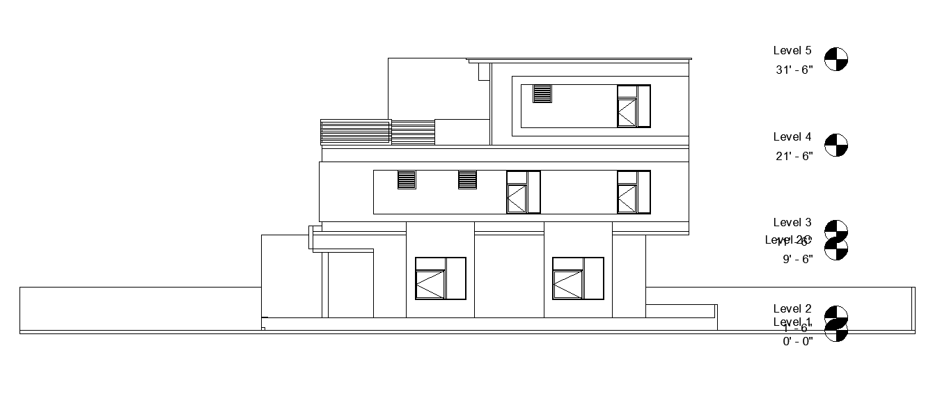 East face elevation of 28’x55’ East facing house plan is given as per vastu shastra in this Autocad drawing file. This is G+2 building. Download now.