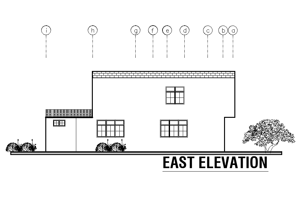 East side elevation of 12x18m house plan is given in this Autocad drawing file.Download now.