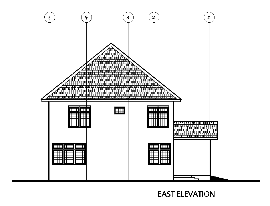East side elevation of 15x14m duplex house plan is given in this Autocad drawing model.Download now.