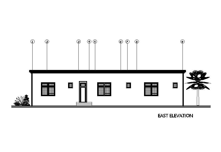 East side elevation of 18x20m twin house plan is given in this Autocad drawing file. Download now.