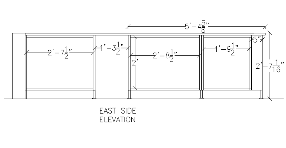 East side elevation of table in detail AutoCAD drawing, dwg file, CAD file