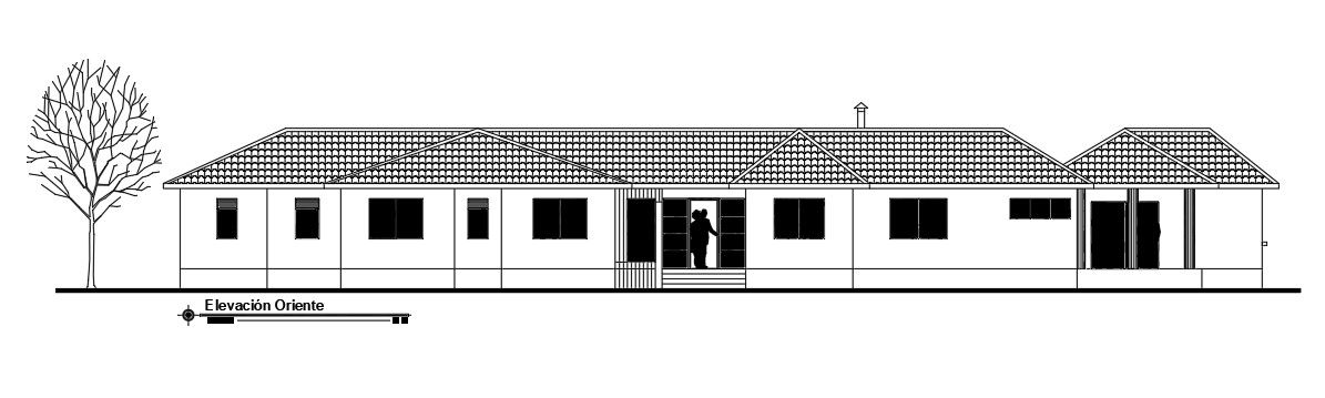 East side elevation view of 73’x73’ house building is given in this Autocad drawing file. Download now.