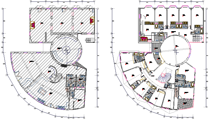 Eco tourist hotel ground and first floor plan details dwg file