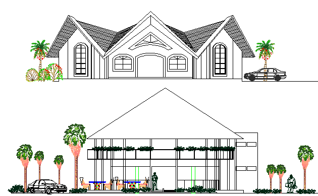 Ecological Restaurant Fast Food Design and Elevation dwg file