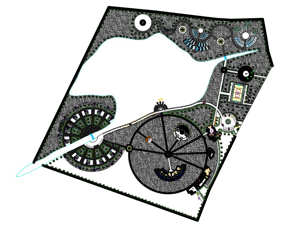 Ecological park landscaping and structure design details dwg file