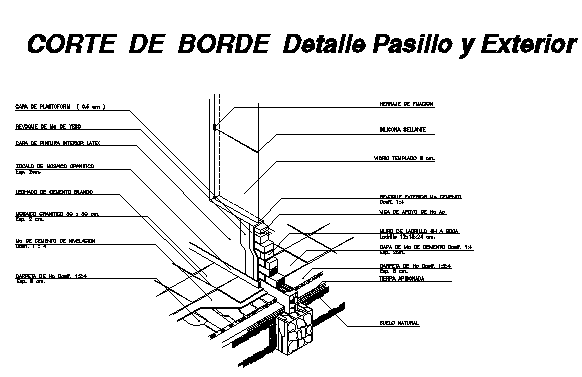 Edge cut detail hallway and exterior of wall cut with slab dwg file