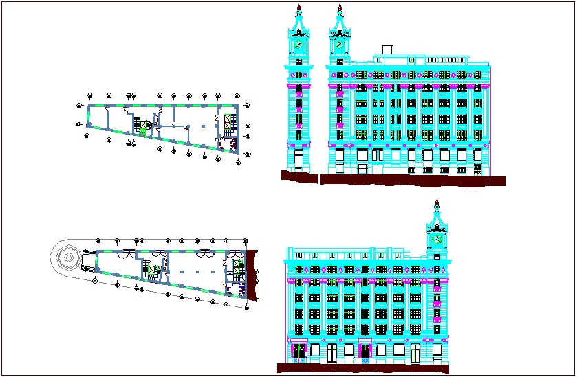 Edifice Turin government building plan and elevation view dwg file