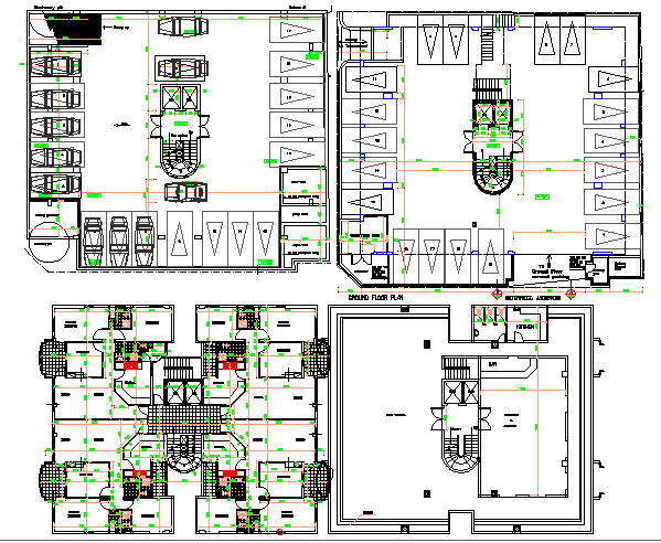 Education and commercial building floor plan details dwg file