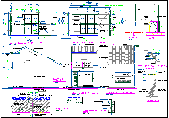 Education building plan,elevation and construction detail view dwg file