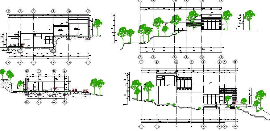 Education center elevation and section details dwg file
