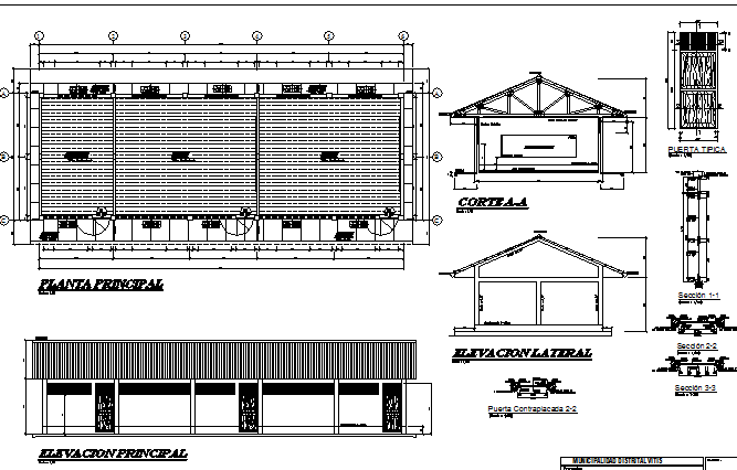 Education center plan, elevation and section detail dwg file