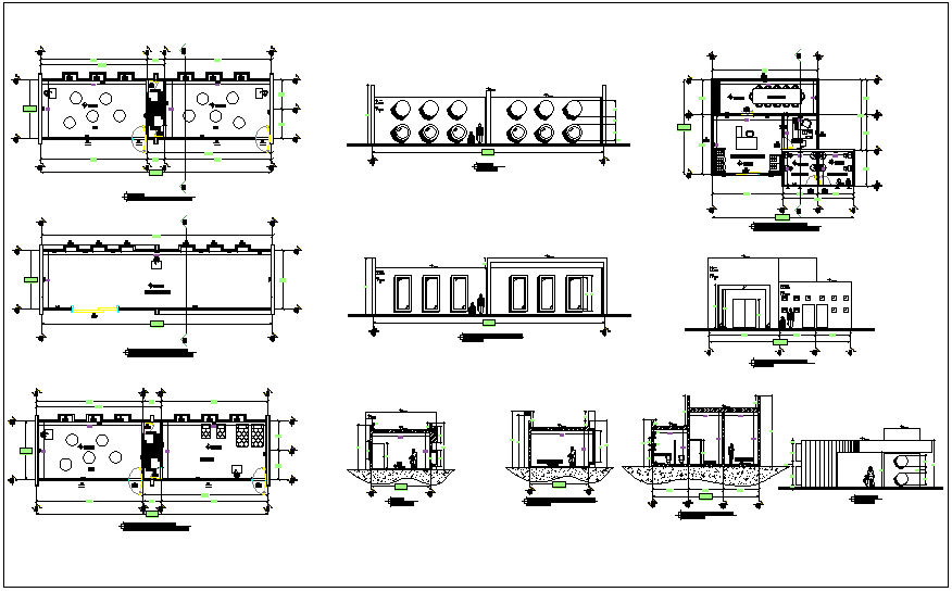Education center plan,elevation with classroom sectional view dwg file