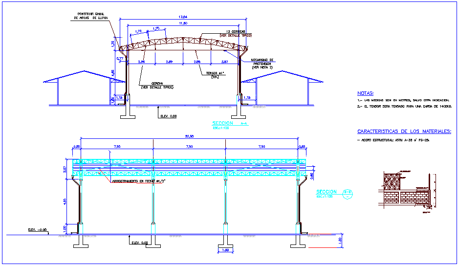 Educational institute steel structural section view dwg file