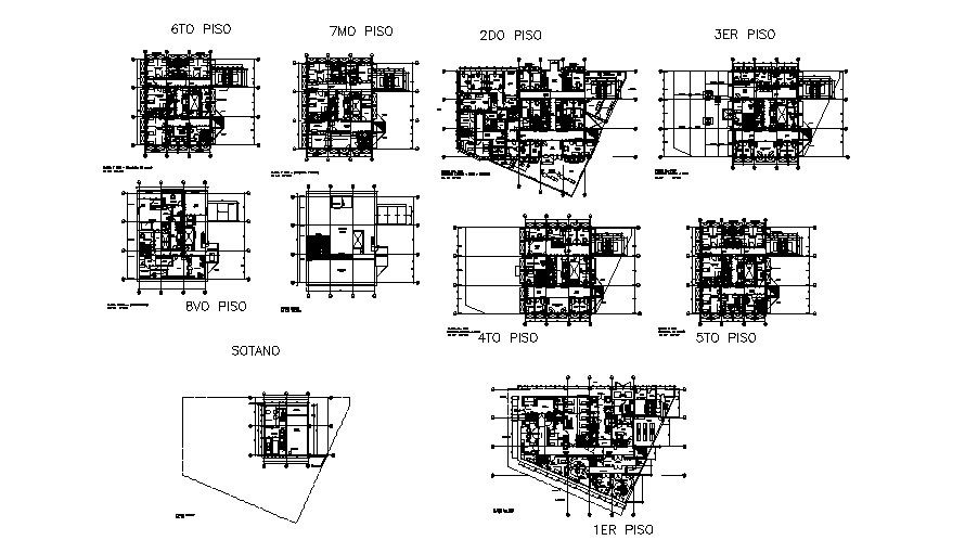 Eight flooring office building floor plan layout cad drawing details dwg file
