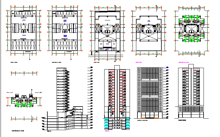 Eight story administration building architecture project dwg file