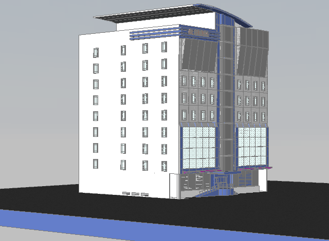 Eight story office building 3d design view dwg file