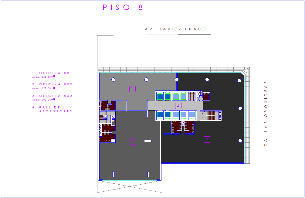 Eighth floor plan of office with architectural view dwg file