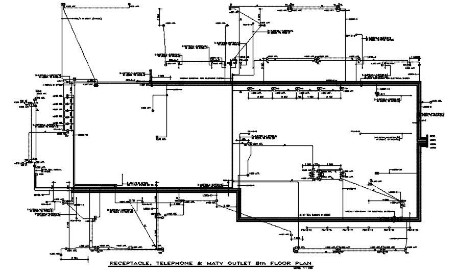 Eighth Floor section details of Telephone, Receptacle, and MA tv outlet diagram typical are given in this AutoCAD DWG drawing. Download the AutoCAD 2D DWG file.