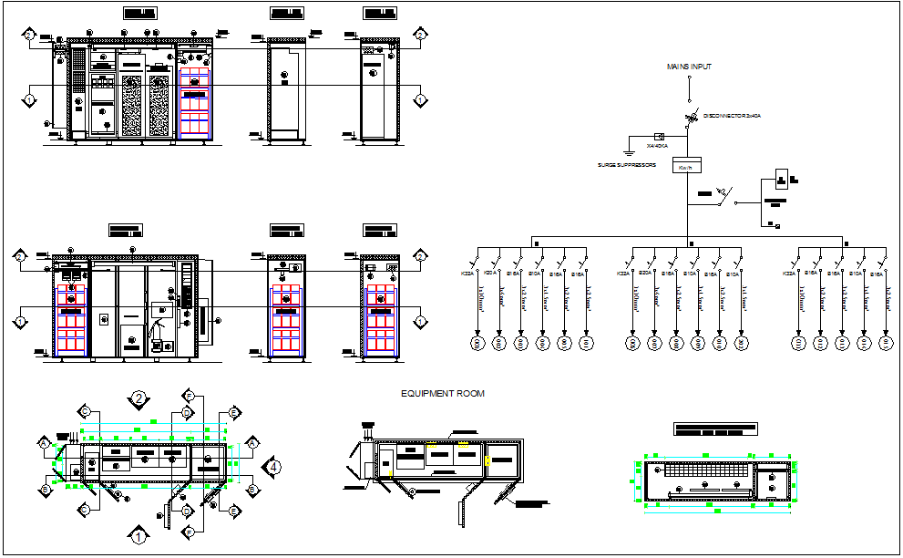Electric Circuit and electrical unit layout view with dwg file
