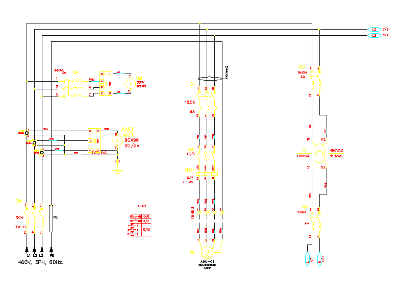 Electrical Motor Control Wiring Diagram 460V Three Phase Panel