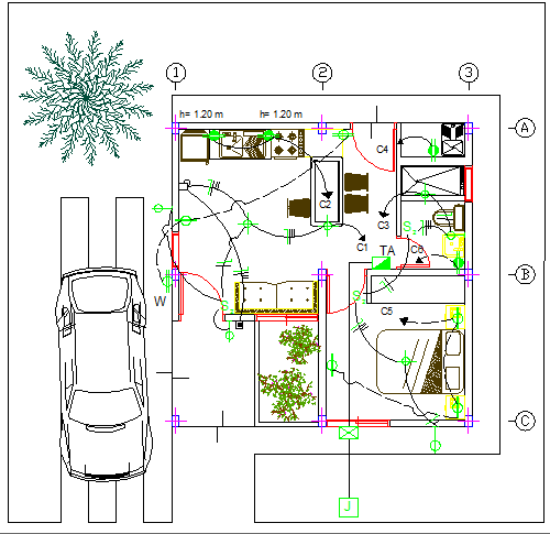 Electric installation details of one family house with structure dwg file