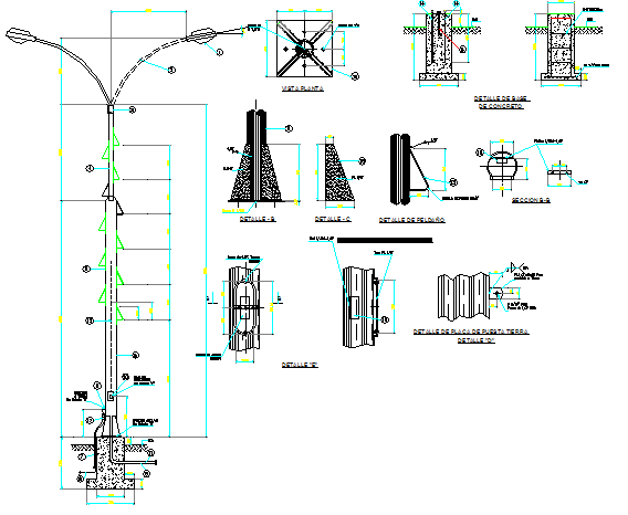 Electric installation details of street light pole dwg file