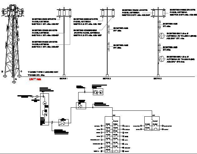 Electric installation details of three leg tower details dwg file