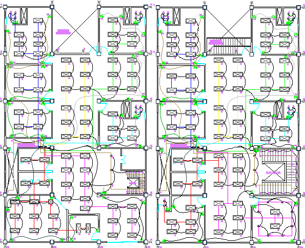 Electric installation details of two floors of office dwg file