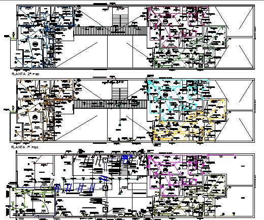 Electric installation of Multi-flooring residential building dwg file