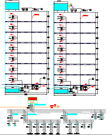 Electric installation of multi-flooring building dwg file