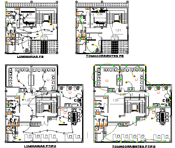 Electric installation with floor plan of office building dwg file