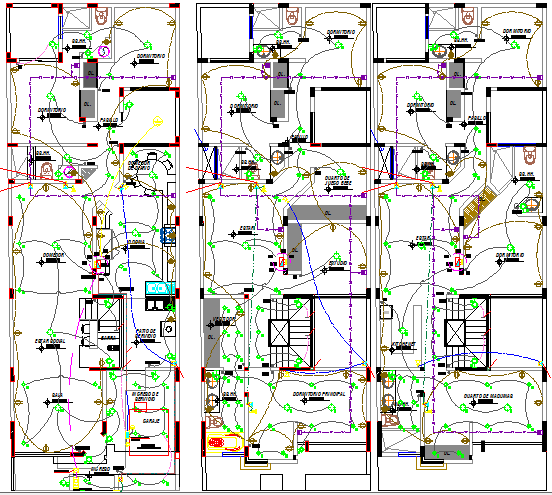 Electric installation with layout plan of single family house project dwg file