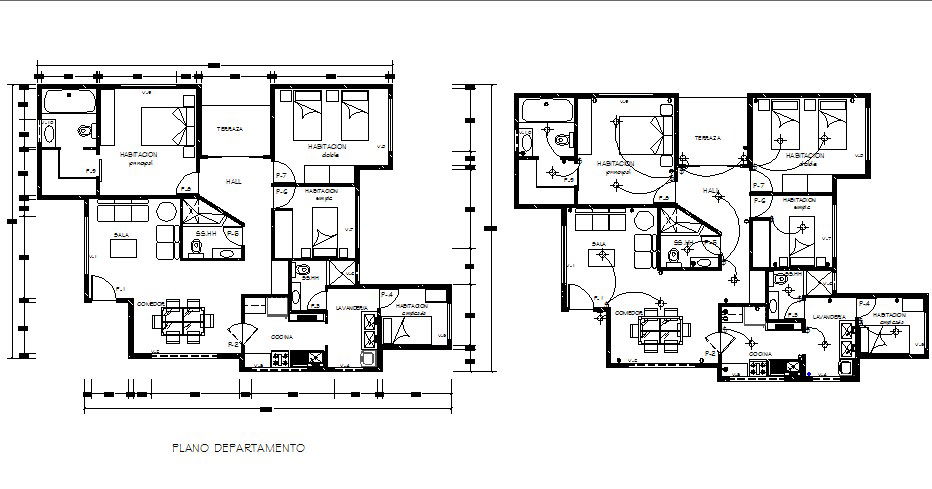 Electric layout plan of a residential apartment in dwg file