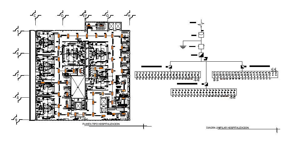 Electric layout plan of the hospital with detail dimension in dwg file