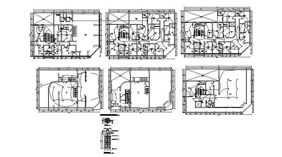 Electric layout plan of the hostel with detail dimension in dwg file