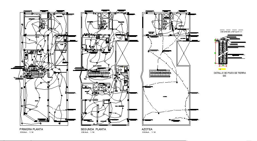 Electric layout plan of the house design with detail dimension in AutoCAD