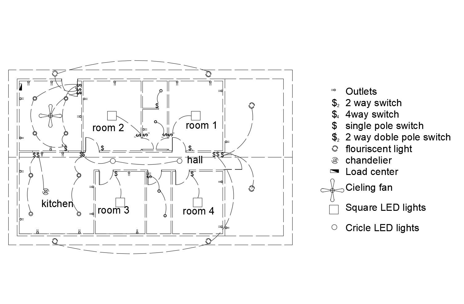Electric layout plan of the house in dwg file