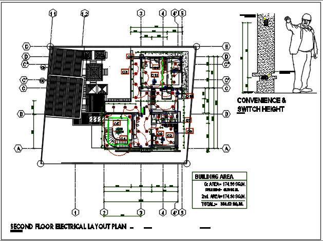 Electric plan detail and switch board height dwg detail