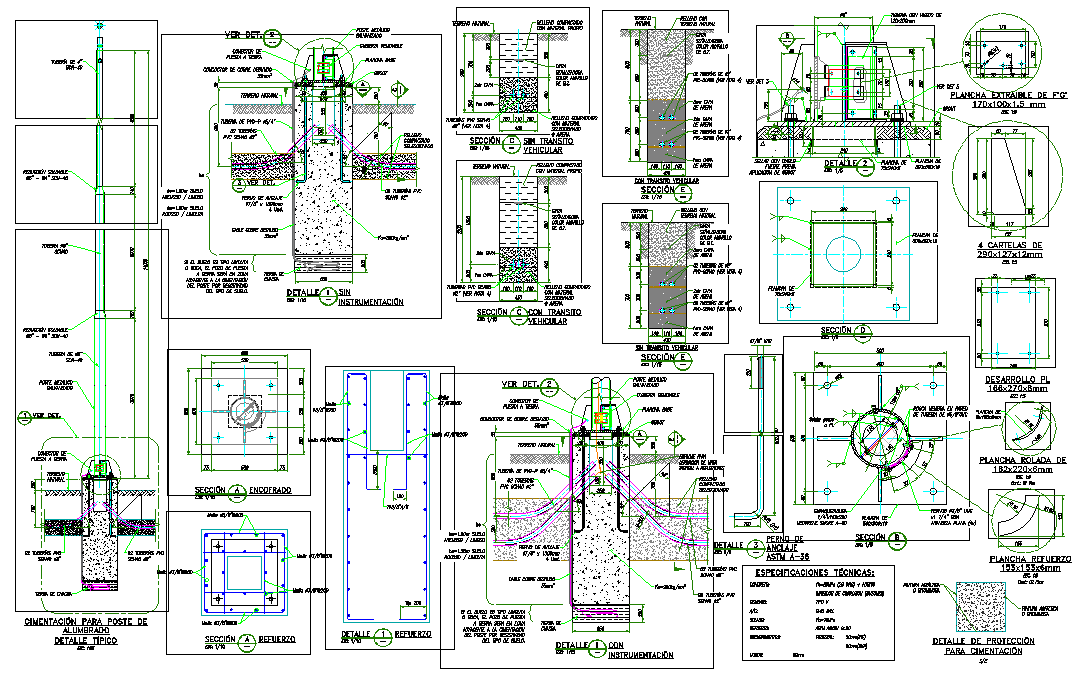 Electric pole foundations detail dwg file